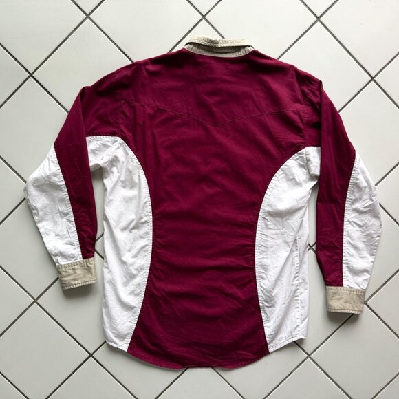 Wrangler brushpopper Western shirt in maroon/white colourblock (men’s M) - Picture 7 of 10